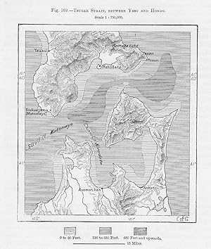 Tsugar Strait between hondo and Yesso, Antique Relief Map