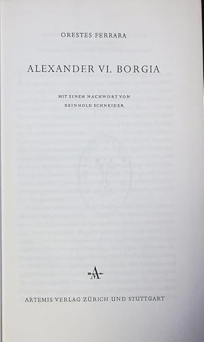 Image du vendeur pour ALEXANDER VI. BORGIA. mis en vente par Antiquariat Bookfarm