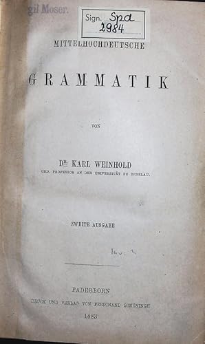 Bild des Verkufers fr Mittelhochdeutsche Grammatik. ZWEITE AUSGABE. zum Verkauf von Antiquariat Bookfarm