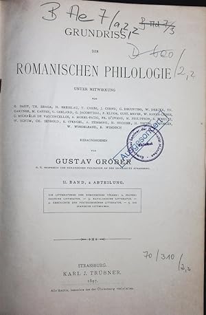 Bild des Verkufers fr GRUNDRISS DER ROMANISCHEN PHILOLOGIE. II. BAND, 2. ABTEILUNG. zum Verkauf von Antiquariat Bookfarm