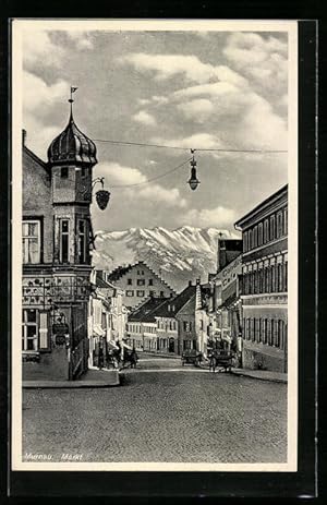 Ansichtskarte Murnau, Strassenpartie am Markt
