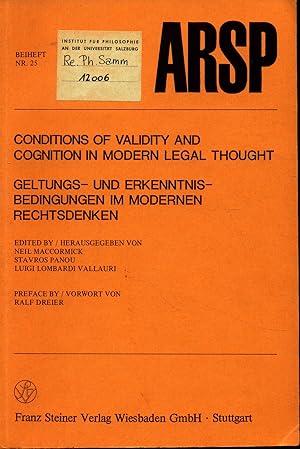 Bild des Verkufers fr Conditions of Validity and Cognition in Modern Legal Thought - Geltungs- und Erkenntnisbedingungen im modernen Rechtsdenken Proceedings of the 11th World Congress on Philosophy of Law and Social Philosophy in Helsinki 1983 zum Verkauf von avelibro OHG