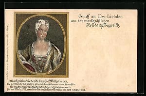 Bild des Verkufers fr Lithographie Bayreuth, Portrait Markgrfin Friederike Sophie Wilhelmine, Gemlde zum Verkauf von Bartko-Reher