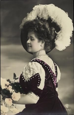 Ansichtskarte / Postkarte Portrait einer Frau mit Federhut - Liersch 3118 1