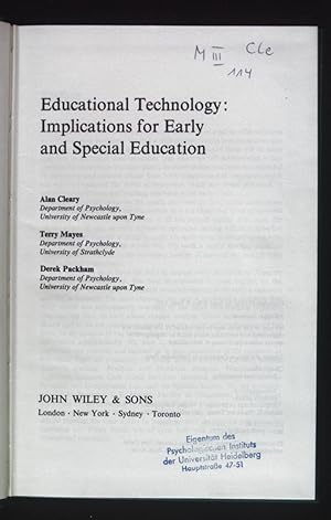 Bild des Verkufers fr Educational Technology: Implications for Early and Special Education. zum Verkauf von books4less (Versandantiquariat Petra Gros GmbH & Co. KG)