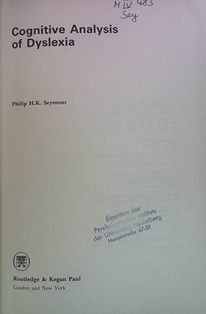 Immagine del venditore per Cognitive Analysis of Dyslexia. International Library of Psychology. venduto da books4less (Versandantiquariat Petra Gros GmbH & Co. KG)