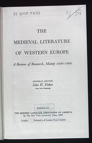 Bild des Verkufers fr The Medieval Literature of Western Europe. A Review of Research, Mainly 1930-1960. zum Verkauf von books4less (Versandantiquariat Petra Gros GmbH & Co. KG)