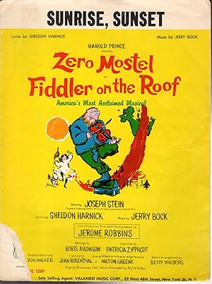 Image du vendeur pour SHEET MUSIC: "Sunrise Sunset" from the Zero Mostel Broadway Show "Fiddler on the Roof" mis en vente par Dorley House Books, Inc.