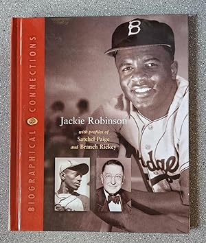 Jackie Robinson with profiles of Satchel Paige and Branch Rickey