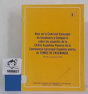 Imagen del vendedor de Nota de la Comisin Episcopal de Enseanza y Catequesis sobre los acuerdos de la XXXIII Asamblea Plenaria de la Conferencia Episcopal Espaola acerca de Temas de Enseanza a la venta por MONKEY LIBROS