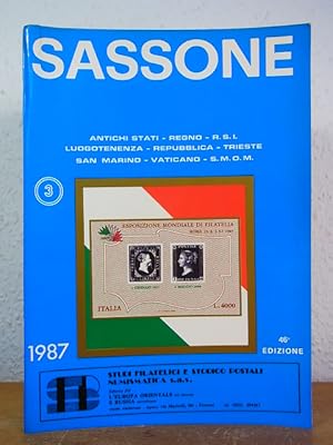 Bild des Verkufers fr Sassone completo. Catalogo dei francobolli d'Italia e dei paesi italiani. Antichi Stati, Regno, Repubblica, Trieste, San Marino, Vaticano, S.M.O.M. - 46a edizione 1987 [edizione italiana] zum Verkauf von Antiquariat Weber