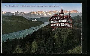 Ansichtskarte Baierbrunn, Hotel Villa Konradshöhe mit Blick auf die Zugspitzgruppe