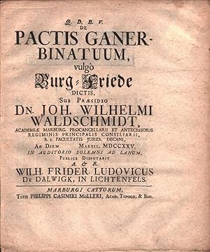 De Pactis Ganerbinatuum, vulgò Burg-Friede Dictis Verantwortlichkeitsangabe: Sub Praesidio Joh. W...