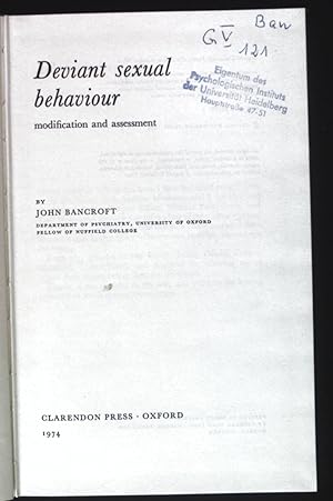 Bild des Verkufers fr Deviant Sexual Behaviour: Modification and Assessment. zum Verkauf von books4less (Versandantiquariat Petra Gros GmbH & Co. KG)