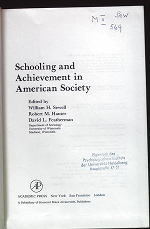Imagen del vendedor de Schooling and Achievement in American Society. Studies in Population. a la venta por books4less (Versandantiquariat Petra Gros GmbH & Co. KG)