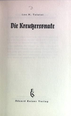 Imagen del vendedor de Die Kreutzersonate. a la venta por books4less (Versandantiquariat Petra Gros GmbH & Co. KG)