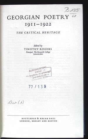 Bild des Verkufers fr Georgian Poetry 1911-1922: The Critical Heritage. The Critical Heritage Series. zum Verkauf von books4less (Versandantiquariat Petra Gros GmbH & Co. KG)