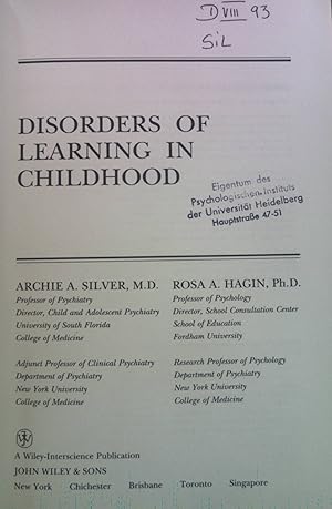 Bild des Verkufers fr Disorders of Learning in Childhood. Wiley Series in Child and Adolsecent Mental Health zum Verkauf von books4less (Versandantiquariat Petra Gros GmbH & Co. KG)