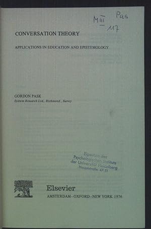 Seller image for Conversation Theory: Applications in Education and Epistemology. for sale by books4less (Versandantiquariat Petra Gros GmbH & Co. KG)