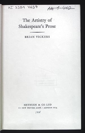 Bild des Verkufers fr The Artistry of Shakespeare's Prose. zum Verkauf von books4less (Versandantiquariat Petra Gros GmbH & Co. KG)