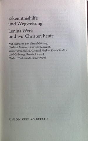 Bild des Verkufers fr Erkenntnishilfe und Wegweisung : Lenins Werk u. wir Christen heute. zum Verkauf von books4less (Versandantiquariat Petra Gros GmbH & Co. KG)