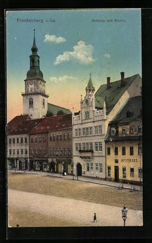 Ansichtskarte Frankenberg i. Sa., Rathaus und Kirche