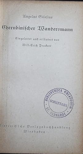 Bild des Verkufers fr Cherubinischer Wandersmann. zum Verkauf von Antiquariat Bookfarm