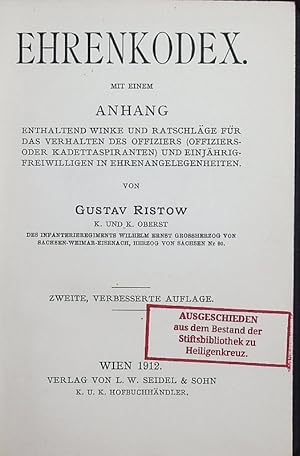 Bild des Verkufers fr EHRENKODEX. ZWEITE, VERBESSERTE AUFLAGE. zum Verkauf von Antiquariat Bookfarm