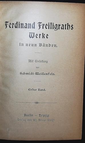 Image du vendeur pour Ferdinand Freiligraths Werke in neun Banden. Erster Band. mis en vente par Antiquariat Bookfarm