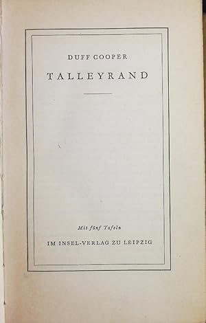 Seller image for TALLEYRAND. for sale by Antiquariat Bookfarm