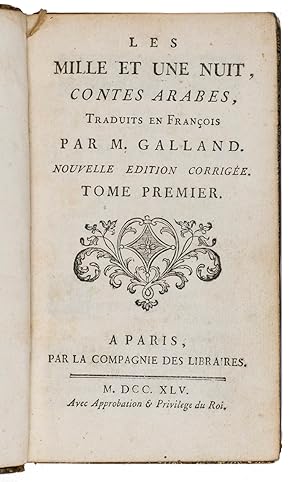 Bild des Verkufers fr Les mille et une nuit, contes Arabes, traduits en Franais.Paris, La Compagnie des Libraires (colophon vol. VI: printed by [Andr-Franois] Le Breton, imprimeur ordinaire du Roi), 1745. 6 volumes. 12mo in 4s & 8s. Uniform gold-tooled mottled calf. zum Verkauf von Antiquariaat FORUM BV