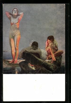 Bild des Verkufers fr Knstler-Ansichtskarte Max Klinger: Blaue Stunde, Drei nackte Frauen zum Verkauf von Bartko-Reher