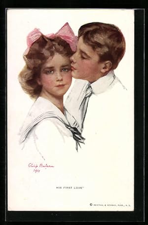 Bild des Verkufers fr Knstler-Ansichtskarte Philip Boileau: Junges Liebespaar sich umarmend, His first Love zum Verkauf von Bartko-Reher