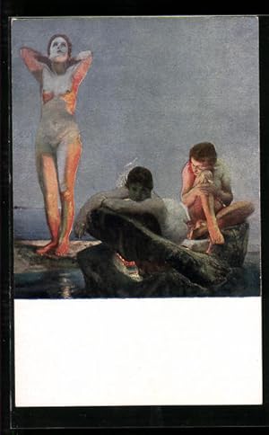 Bild des Verkufers fr Knstler-Ansichtskarte Max Klinger: Blaue Stunde, Drei nackte Frauen zum Verkauf von Bartko-Reher