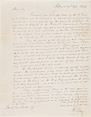 [AUTOGRAPH LETTER, SIGNED, FROM HENRY CLAY TO JACOB VAN ORDEN, DENYING ANY INTENTION OF RUNNING F...