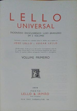 Seller image for LELLO UNIVERSAL. DICIONRIO ENCICLOPDICO LUSO-BRASILEIRO. [1976] for sale by Livraria Castro e Silva