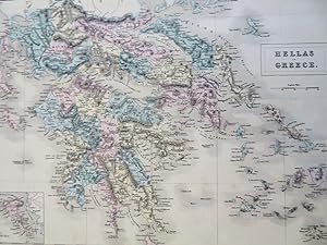 Greece Hellas Corfu Athens Corinth Ionian Islands c. 1855 Hall map