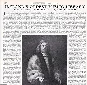 Bild des Verkufers fr Marsh's Reading Rooms, Dublin; Ireland's Oldest Public Library. Several pictures and accompanying text, removed from an original issue of Country Life Magazine, 1975. zum Verkauf von Cosmo Books