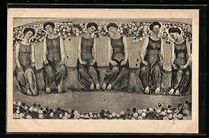 Bild des Verkufers fr Knstler-Ansichtskarte Ferdinand Hodler: Heilige Stunde, Frauen auf einer Blumenwiese zum Verkauf von Bartko-Reher