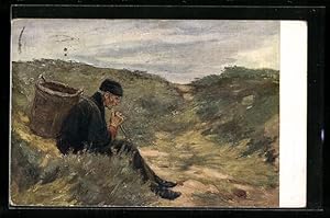 Bild des Verkufers fr Knstler-Ansichtskarte Max Liebermann: Mann in den Dnen zum Verkauf von Bartko-Reher
