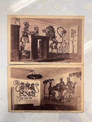 Feldpostkarten 1916 ohne Briefmarke an Gasthof goldener Löwe Auerbach Oberpfalz. Wandgemälde im G...