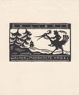 Bild des Verkufers fr Ex Libris Walter u. Margarete Vogel. Vogelreiter und Tannen. zum Verkauf von Antiquariat  Braun