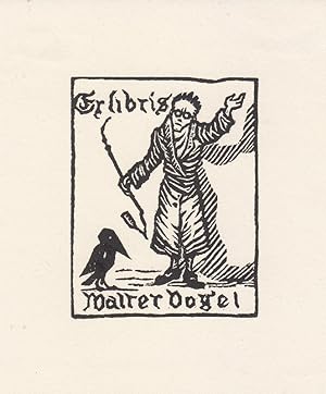 Bild des Verkufers fr Ex Libris Walter Vogel. Stehender mit Pfeife und Rabe. zum Verkauf von Antiquariat  Braun