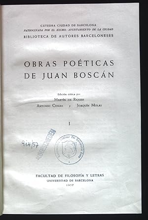 Imagen del vendedor de Obras Poeticas de Juan Boscan. a la venta por books4less (Versandantiquariat Petra Gros GmbH & Co. KG)