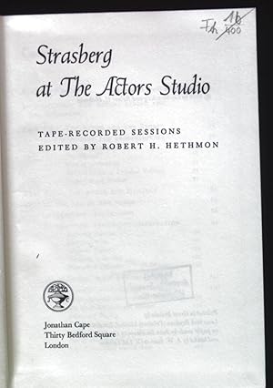 Bild des Verkufers fr Strasberg at the Actors Studio. Tape-Recorded Sessions. zum Verkauf von books4less (Versandantiquariat Petra Gros GmbH & Co. KG)