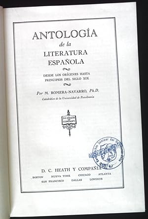 Seller image for Antologia de la LIteratura Espanola. Desde los Origenes Hasta Principios del siglo XIX. for sale by books4less (Versandantiquariat Petra Gros GmbH & Co. KG)