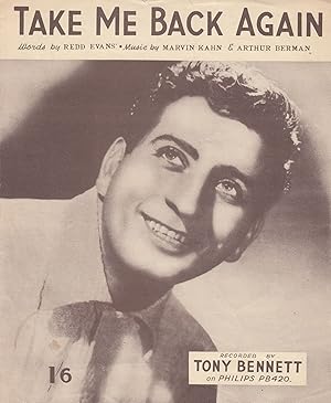 Take Me Back Again Tony Bennett 1950s Sheet Music
