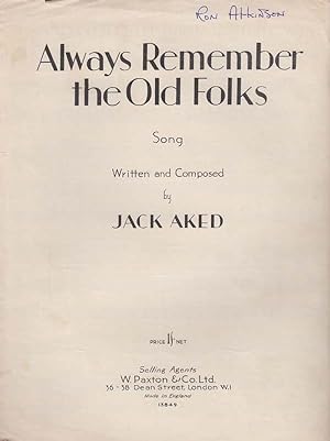 Image du vendeur pour Always Remember The Old Folks Jack Aked 1950s Sheet Music mis en vente par Postcard Finder
