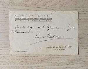 ESTAMPA. DEDICADA Y FIRMADA POR EL TENIENTE GENERAL DON GONZALO QUEIPO DE LLANO