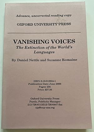 Bild des Verkufers fr Vanishing Voices: The Extinction of the World's Languages (Advanced Reading Copy) zum Verkauf von Brenner's Collectable Books ABAA, IOBA